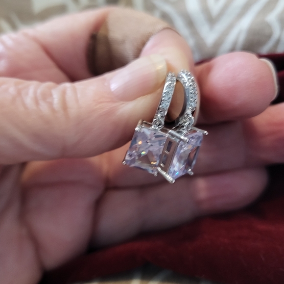 STERLING SILVER CRYSTAL DANGLE EARRINGS - Picture 10 of 14